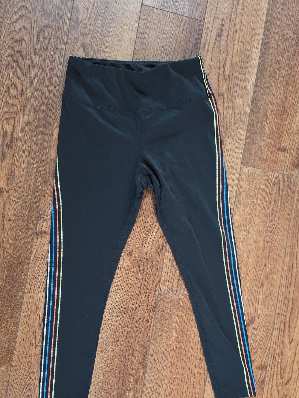 ZYIA Active Black Leggings with Rainbow Side Stripes